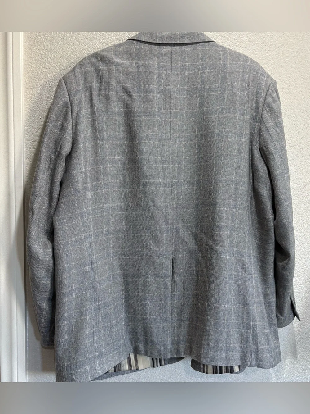 Pronto Moda Elite Sport Coat Blazer 52R Gray Silk Wool Cashmere Linen Plaid